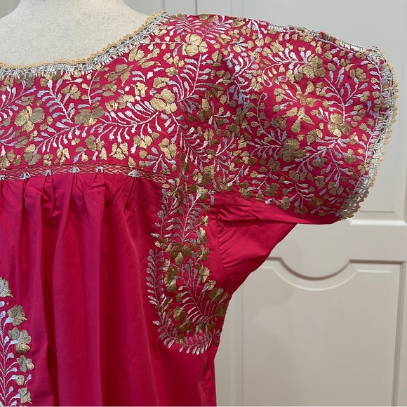 XL San Antonino Maxi Dress,Oax,Mexican dress Hand Embroidered with Silk threads. - Picture 4 of 8